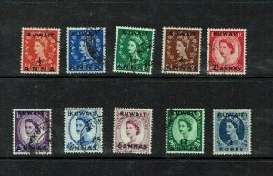 Kuwait: 1952, Queen Elizabeth definitive set, overprints, fine used to 1 Rupee