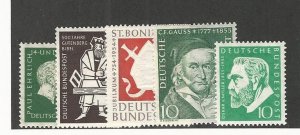 Germany, Postage Stamp, #722-726 Mint Hinged, 1954-55