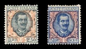 Italy #90-91 Cat$87.50, 1901-29 2.50L and 5L, hinged