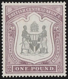 BRITISH CENTRAL AFRICA 1897 Arms £1 black & dull purple. Scarce.