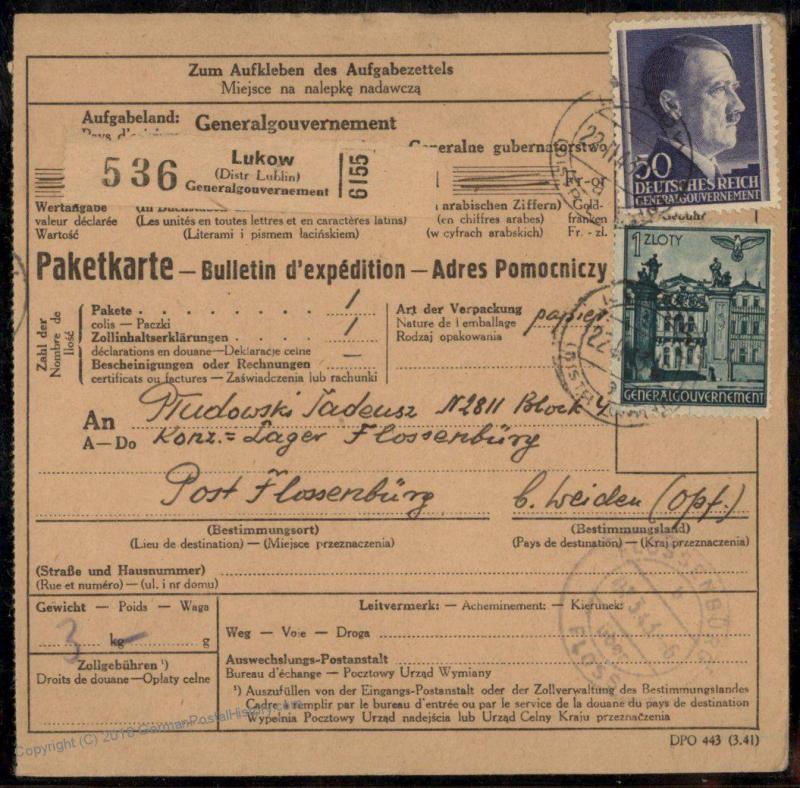 Germany GGov Poland Concentration Camp KL Floessenbuerg Package Card 79464