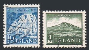 Iceland 193-194, used. Michel 181-182. Dynjandi falls, Mount Hekla, 1935.