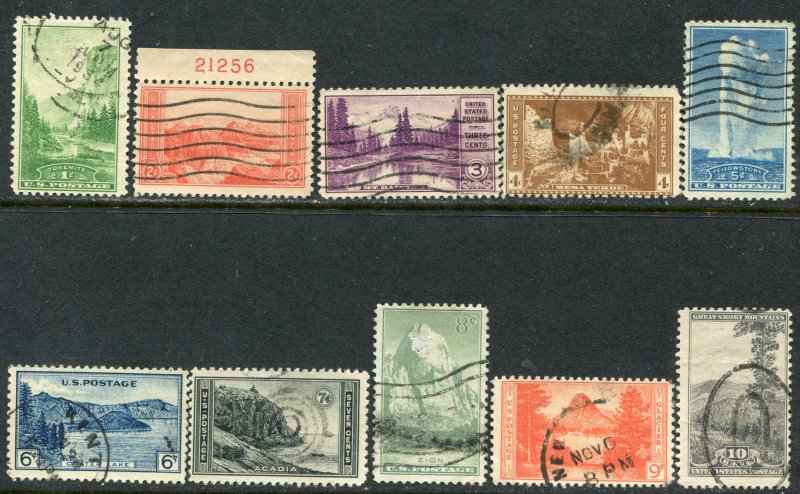 740-749 1c to 10c National Parks Complete Set Used & Sound