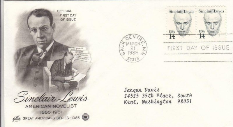 1985, Sinclair Lewis, Artcraft, FDC (D12949)