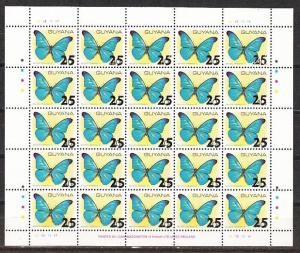 Guyana, Scott cat. 1812. Butterfly Definitive sheet o/printed 25 value. ^