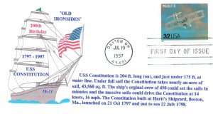 US FIRST DAY COVER OLD IRONSIDE 200th BIRTHDAY OF U.S.S CONSTITUTION 1797-1997