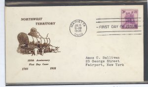 US 837 1938 3c Northwest Territory/150th Anniversary single on a typed addressed FDC with a Ludwig cachet