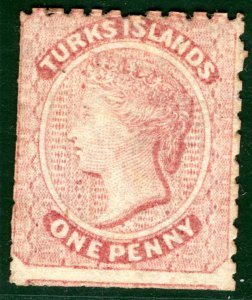 TURKS ISLANDS QV Classic Stamp SG.1 1d Dull Rose (1867) Mint MM Cat £70 BLUE44