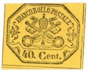 1867 Italy Papal State Scott #- 19 Franco Bollo Postale Forty Centesimi Unused
