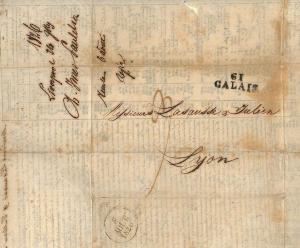 FRANCE LETTER Calais Lyon *Price List* 1826 {samwells-covers} MS3825