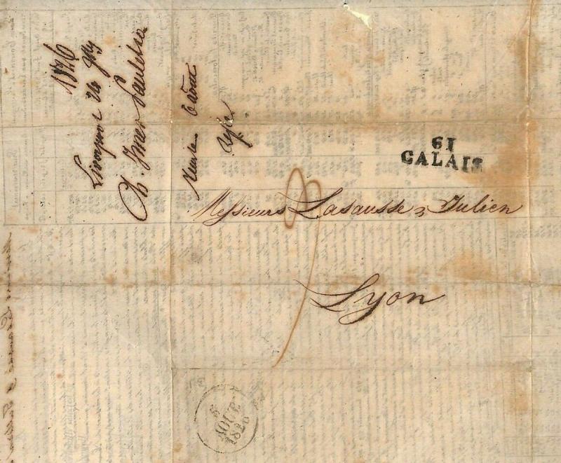 FRANCE LETTER Calais Lyon *Price List* 1826 {samwells-covers} MS3825