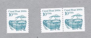Triple 10c Canal Boat Block Tag Dull Gum US 2257 Single Plus Pair MNH F-VF