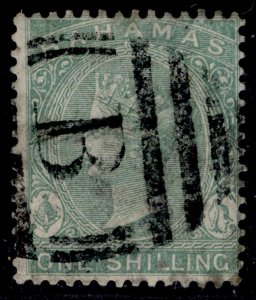 BAHAMAS QV SG39b, 1s green, USED. Cat £30. ordinary paper