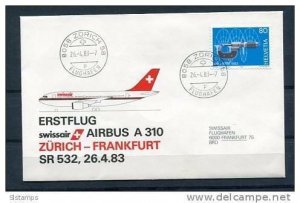 Switzerland 1983 Cover First Flight Swissair Zurich-Frankfurd