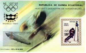 Equatorial Guinea 1977 Zeppelin 75th.Ann/Moscow '80 S/S Gold ovpt.MNH