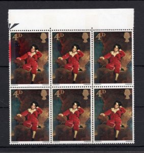 4d 1967 PAINTINGS UNMOUNTED MINT BLOCK + PRINTING ERROR TO TOP LEFT STAMP