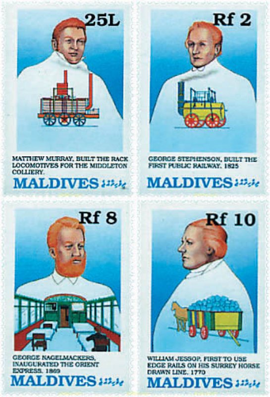 221141 MNH MALDIVAS 1989 PRECURSORES DE LOS TRANSPORTES FERROVIARIOS