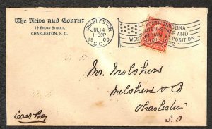 SOUTH CAROLINA & WEST INDIAN EXPOSITION FLAG CANCEL NEWSPAPER AD COVER 1900