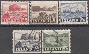 Iceland #263-4, 266-8  F-VF Used CV $3.35 (A13895)