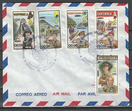 Guatemala, Scott cat. C792-C796. Scouting 75th Anniversary. First day cover.