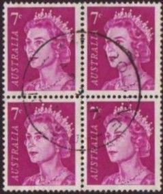 Australia 1971 Sc#402A 4x7c Block of Queen Elizabeth Defins. USED.