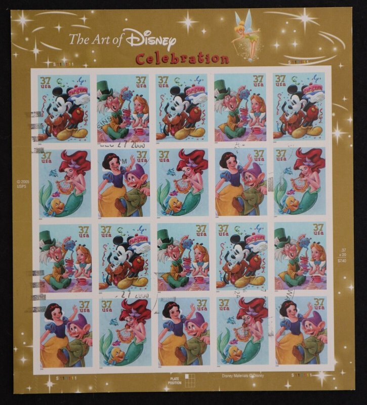 U.S. Used #3912-15 37c Disney Celebration Sheet of 20. CDS Cancel. Scarce!