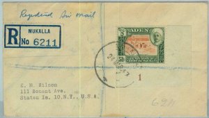 BK0284 -  ADEN - POSTAL HISTORY - SG # 11 on REGISTERED COVER from MUKALLA  1947