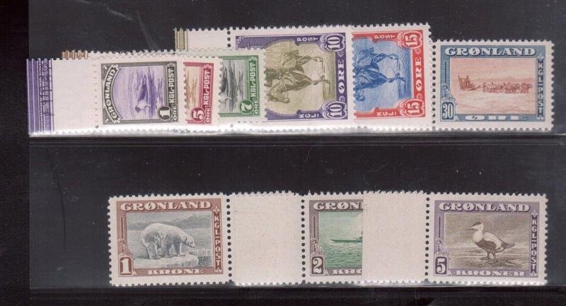 Greenland #10 - #18 Extra Fine Never Hinged Set All With Margin Tabs