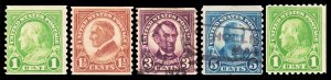 United States Scott 597, 598, 600, 602, 604 (1923-25) Mint/Used H F-VF W