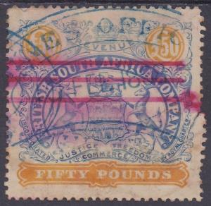 RHODESIA 1896 ARMS REVENUE 50 POUNDS USED 