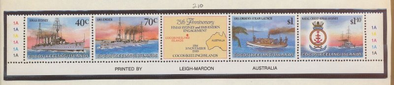 COCOS ISLANDS - Scott 210 - MNH - WWII, ships  - 1989