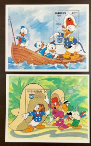Bhutan 2 Disney Donald Duck Souvenir Sheets 5 x 4 inches 1984