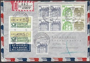 GERMANY 1985 Registered cover to New Zealand - Mixed franking with Frama...29796