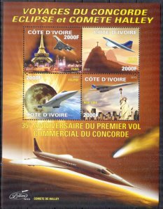 Ivory Coast 2012 Space Concorde Eclipse Haley Comet (II) Sheet MNH