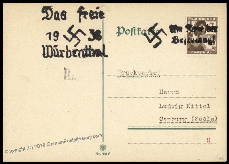 3rd Reich Germany Wuerbenthal Sudetenland 1938 Annexation Provisional Cove 72741