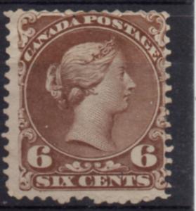 Canada Sc 27 1868 6c dk brn large Queen Victoria stamp used