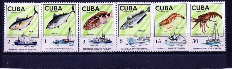 CUBA 1975 MARINE LIFE/FISHING SET OF 6 STAMPS MNH