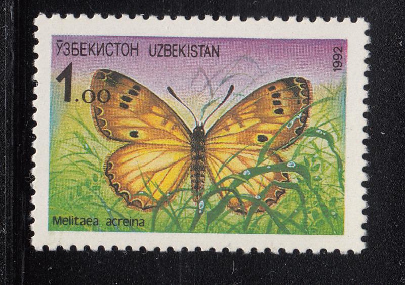 Uzbekistan 1992 MNH Scott #2 1r Melitaea acreina Butterfly
