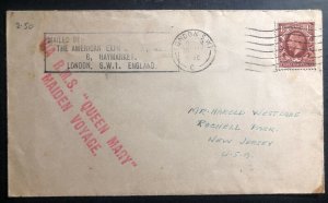 1936 London England Queen Mary Maiden Voyage Cover To Rochell Park NJ USA