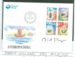 Faroe Islands 216-219 FDC signed by Bardour Jakupsson