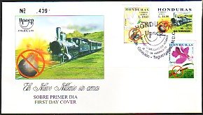 Honduras, Scott cat. C1078-C1080. Locomotive & Orchid,. First day Cover. ^