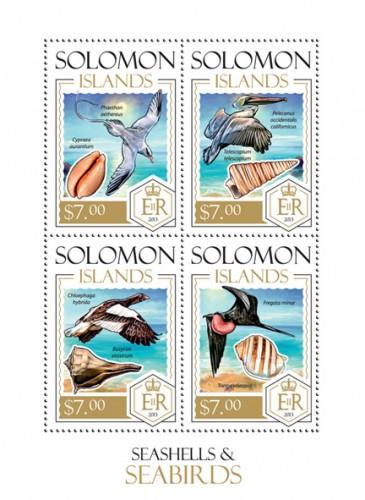 SOLOMON ISLANDS 2013 SHEET SEABIRDS BIRDS SEASHELLS SHELLS MARINE LIFE slm13815a