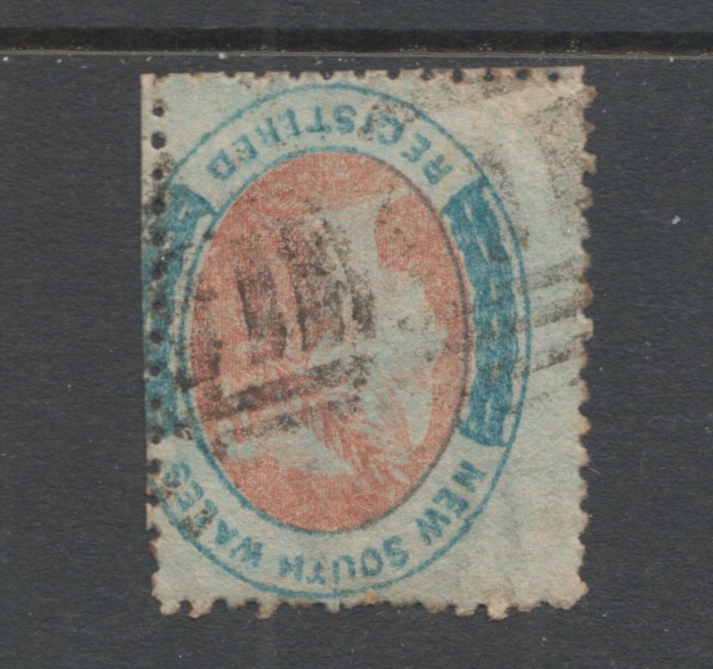 New South Wales SG 127 used. 1863 (6p) rose red & pale blue Registry, inverted W