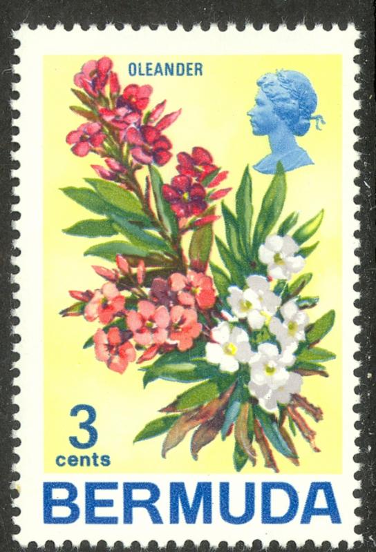 BERMUDA 1970 QE2 3c FLOWERS Issue Sc 257 MNH