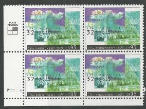 USA # 2980 Woman Suffrage Plt.Blk/4 11111- LL  (1) Mint NH