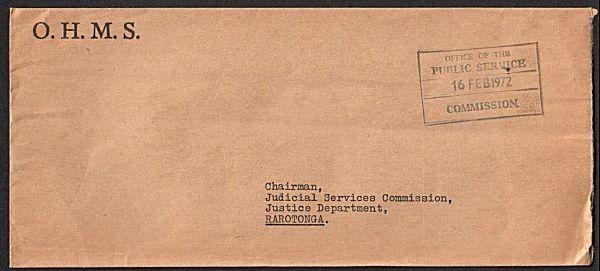 COOK IS 1972 Local Rarotonga official cover : Pub Service Commission......14913W
