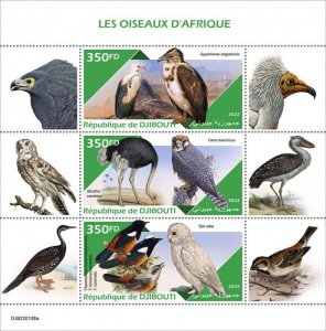 DJIBUTI - 2022 - African Birds - Perf 3v Sheet - Mint Never Hinged