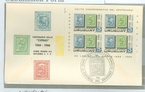 Uruguay  1966 4x3 pesos, stamp on stamp franking