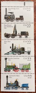 US #2366a MNH Folded Booklet Pane of 5 w/Tab Locomotives SCV $2.50 L42