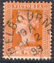 Victoria sc#169 1890 QV 1p Orange-brown used